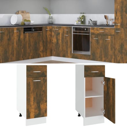 vidaXL - Onderkast - met - lade - Lyon - 30x46x81,5 - cm - bewerkt - hout - gerookt - eiken