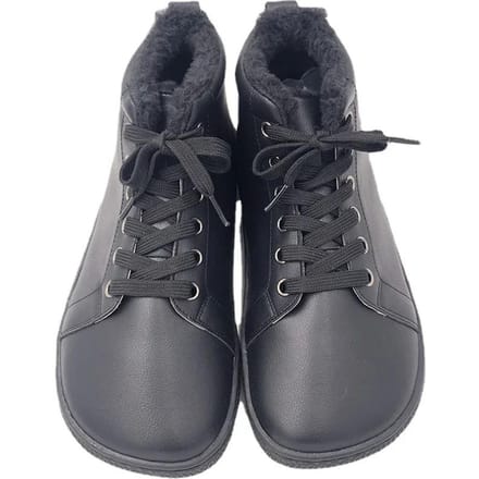 Top Blote Voeten Leren Winterlaars Met Kunstbont Binnenkant Dames Zero Drop Zool Lichtgewicht Zero Drop Zool 44 black