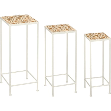 Mica Decorations Odile Bijzettafel Set van 3 – Metaal – Bruin/Wit – 28x28x67 cm, 24x24x61 cm, 20x20x55 cm