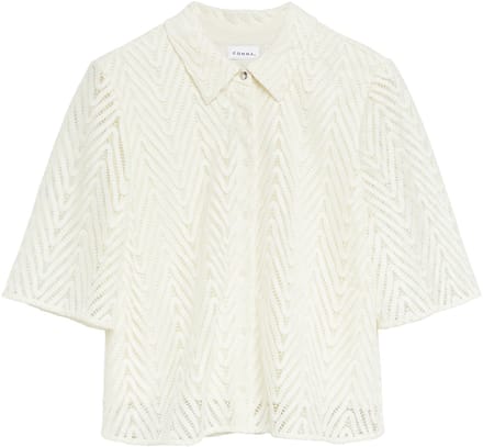 Kantblouse met overhemdkraag en driekwartmouwen dames COMMA