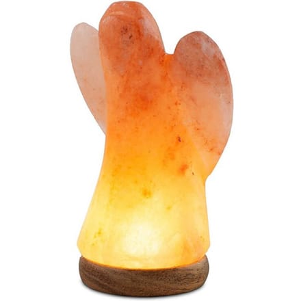 Wagner Life Zoutlamp engel klein, houten voet, USB-aansluiting, barnsteen