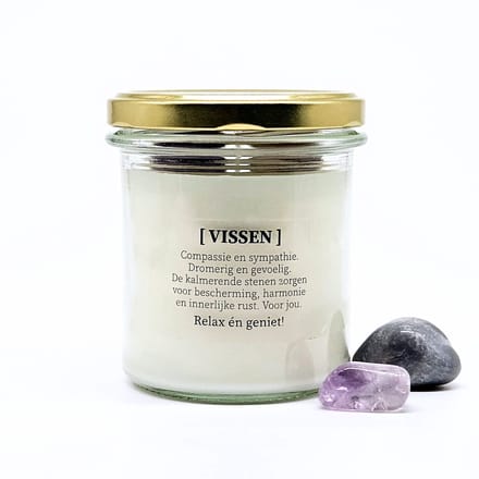 Candlelight-on - sterrenbeeld kaars met edelstenen - Vissen - o.b.v. sojawas en etherische oliën