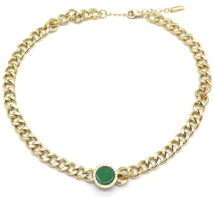 Ketting - RVS - Met Groene Kraal Verstelbaar 37-42 cm - Goudkleurig