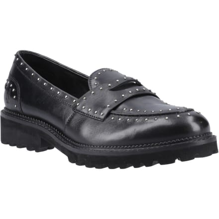 Hush Puppies Genie Leren Dames Zwarte Standaard Instappers