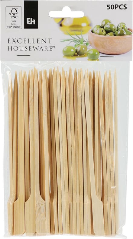 Excellent Houseware Amuse/tapas prikkers - 50x - bamboe - 15 cm - Cocktail prikkers