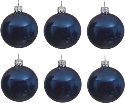 Decoris Kerstballen set - 6x stuks - blauw - glas - 6 cm - glans - kerstversiering - ophanglintje