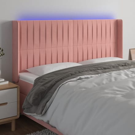 vidaXL - Hoofdbord - LED - 183x16x118/128 - cm - fluweel - roze
