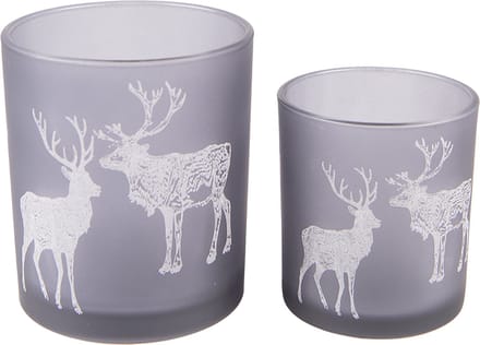 Clayre & Eef Theelichthouder Set van 2 Grijs Glas Rendier