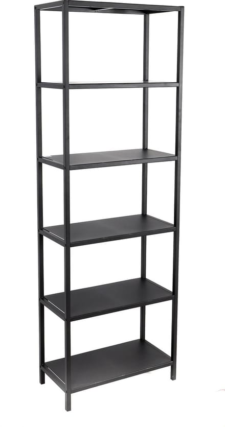 "MADISON" BOEKENKAST 6 PLANKEN IN ZWART METAAL 60X30XH180CM