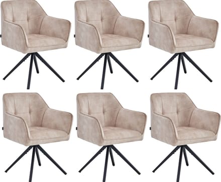 Colenis® - Pearl Eetkamerstoel - Set Van 6 - Beige - Adoré Velvet - Industrieel