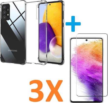 Anti-Shock silicone hoesje transparant met 3 Pack Tempered glas Screen Protector Geschikt voor: Samsung Galaxy A73 5G