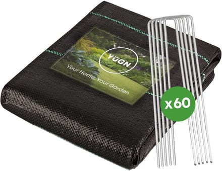 YUGN Anti Worteldoek 20 m² - 100 g/m² - Incl. 60 Gronddoekpennen - 4x5M