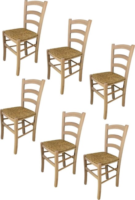 Tommychairs Venezia - Eetkamerstoelen - Set van 6 - Naturel - Rotan & Hout