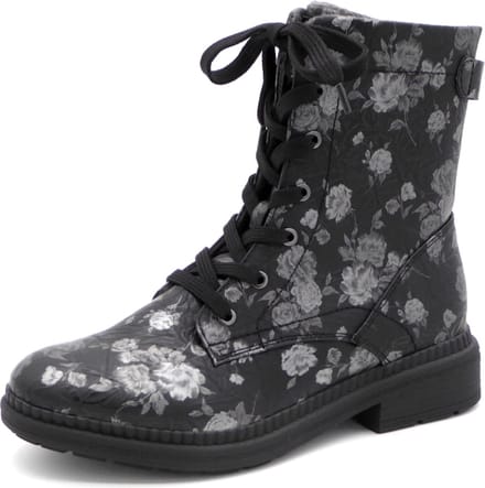 Jana Dames Veterboot - 25274-005 Zwart Gebloemd - Wijdte H - Maat 38
