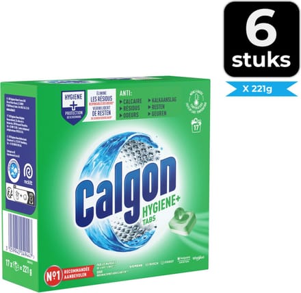 Calgon Wasmiddel tabs Hygiëne+ - anti kalk - 17 tabs - Voordeelverpakking 6 stuks