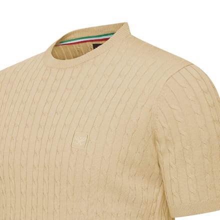 Cappuccino Italia - Heren Tee SS Loreto Cable Knit - Beige - Maat S
