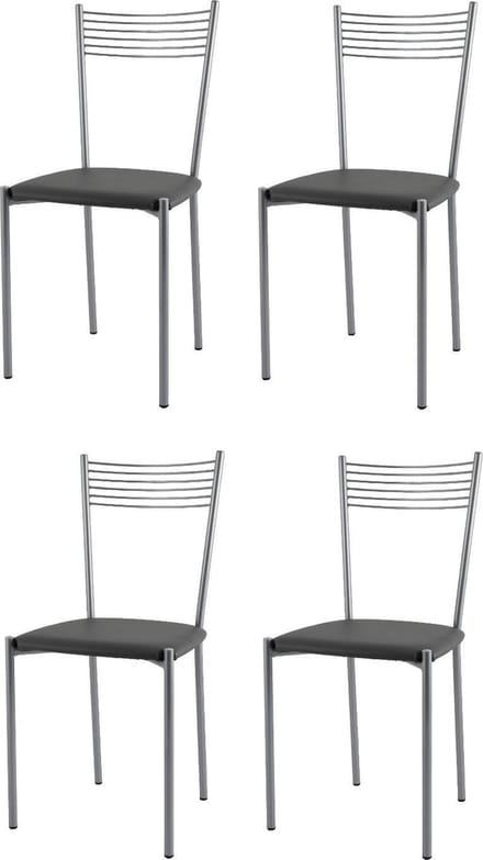 Tommychairs Elegance - Eetkamerstoelen - Set van 4 - Aluminium & Donker Grijs - Kunstleer