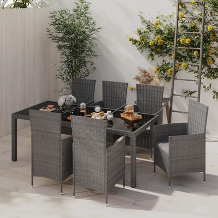 vidaXL - 7-delige - Tuinset - met - kussens - poly - rattan - grijs