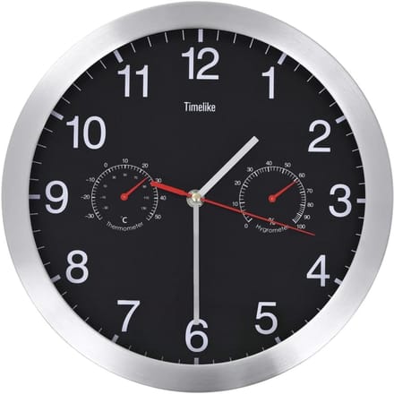 Wandklok met Hygrometer en Thermometer Zwart