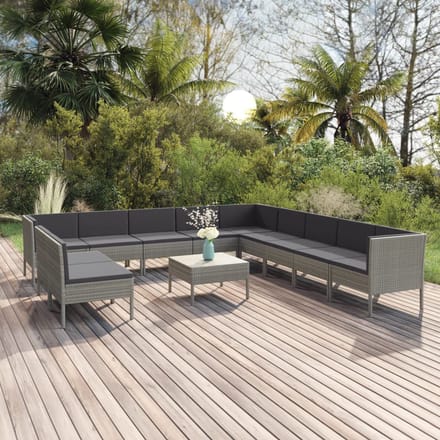 vidaXL - 12-delige - Loungeset - met - kussens - poly - rattan - grijs