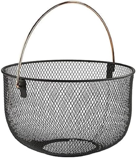 Zwarte Brood- en Fruitmand met Koperlook Handvat - 30 cm