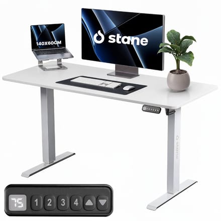 Stane Zit Sta Bureau Elektrisch Verstelbaar - Incl. Kabelgoot - 140 x 60 cm - Wit