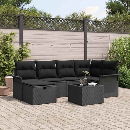 vidaXL - Tuinbank - Set - 7 - st - Zwart - poly - rattan