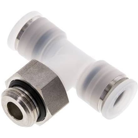 10mm x G3/8'' inline T-stuk PA/RVS Insteekfitting Buitendraad FDA Draaibaar EPDM