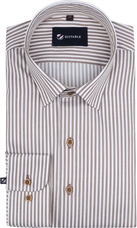Suitable Overhemd Streep Bruin - Maat 42 - Heren - Casual Shirt
