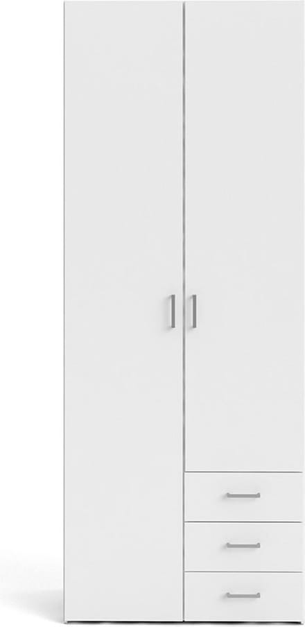 Space kledingkast 201x78x50cm, 2 deuren, 3 lades wit.