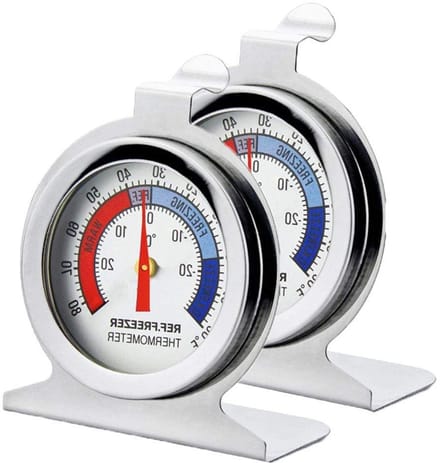 Fridge Thermometer Set van 2 Stuks, RVS Koelkast en Vriezer Thermometers met 52 mm Wijzerplaat en Kleurcodes voor Temperatuurherinnering