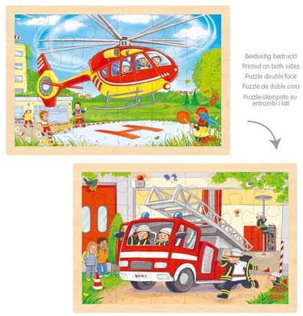 Goki Wooden Jigsaw Puzzle - Helicopter and Fire Truck - 24 pcs. Hout