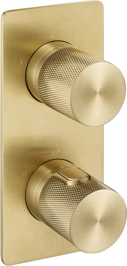 Ben Engraved Cross douchethermostaat afbouwdeel met omstelrichting geborsteld messing pvd-coating
