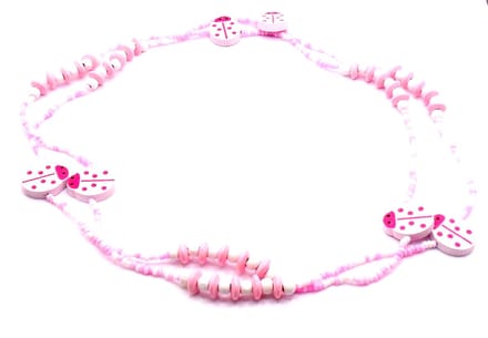 Kinderketting met lieveheersbeestjes wit-roze - Verjaardagscadeau