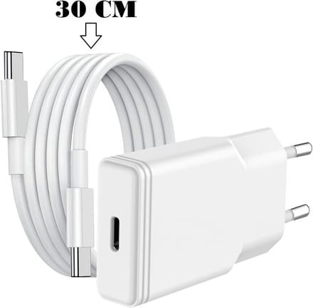 USB C Adapter 20W oplader met (30 cm) USB C naar USB C kabel Geschikt voor Samsung Samsug Super Fast Charge - Wit