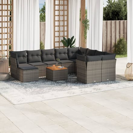vidaXL - 11-delige - Loungeset - met - kussens - poly - rattan - grijs