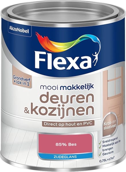Flexa - Mooi Makkelijk Deuren & Kozijnen Zijdeglans - 85% Bes - Mengverf - 750 Ml