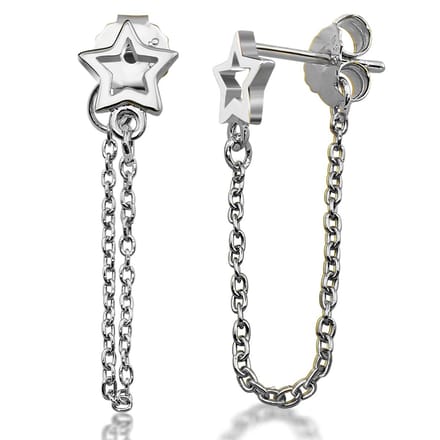 JWLS4U JE024S Oorhangers Open Star with Chain zilver.