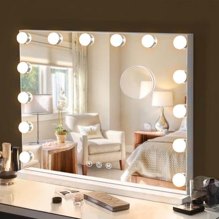 Verlichte Make-up Spiegel met 14 LED Lampen USB Oplaadpoort - Hollywood Stijl, 3 Kleurtemperaturen, Groot formaat