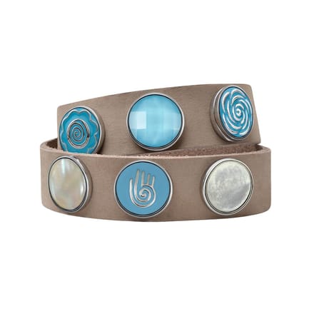 Quiges Dames Leren Armband Lichtgrijs met 6 Drukknopen Set - EBCMS344