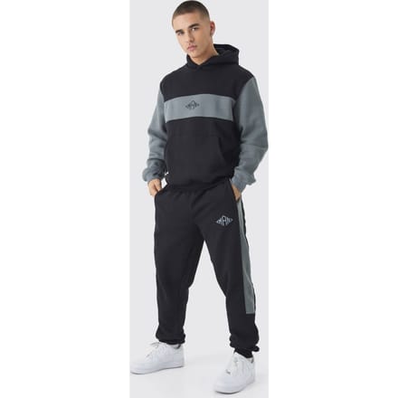 Regular Fit Men's Diamond Colour Block Capuchon Trainingspak | Black | Size Medium
