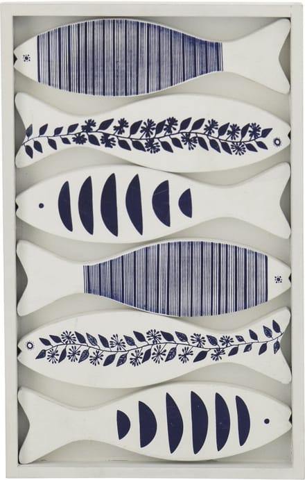 J-Line wanddecoratie Vis Motieven - hout - blauw/wit