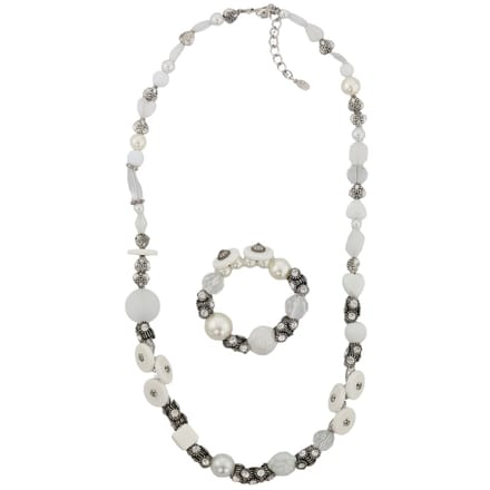 Behave - Ketting en armband set kralen wit - Elegant voor feest en diner