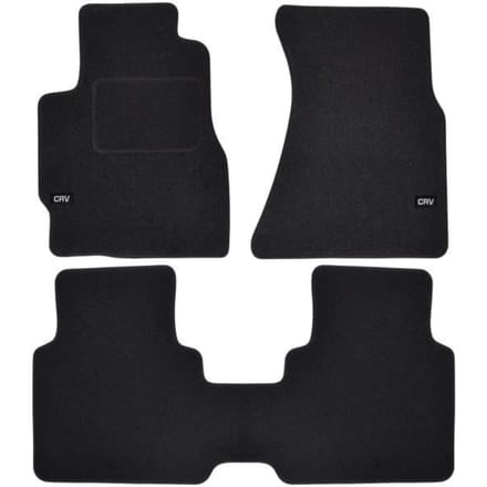 Tapis de sol - Logo - Honda CRV - Velours noir - 4 pièces - Antidérapant et imperméable