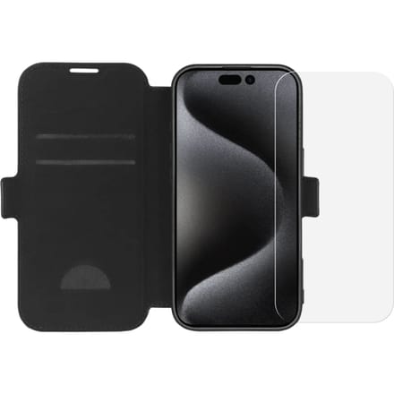 BlueBuilt Apple iPhone 16 Pro Book Case Leer Zwart + Screenprotector Glas