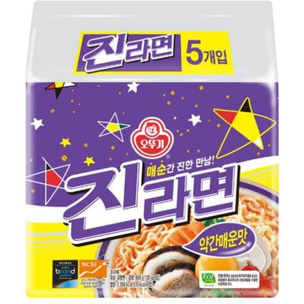 Ottogi Jin Ramyeon 120g × 5 Pakken (Mild / Mild Pittig / Pittig) Mild Spicy 1Pack