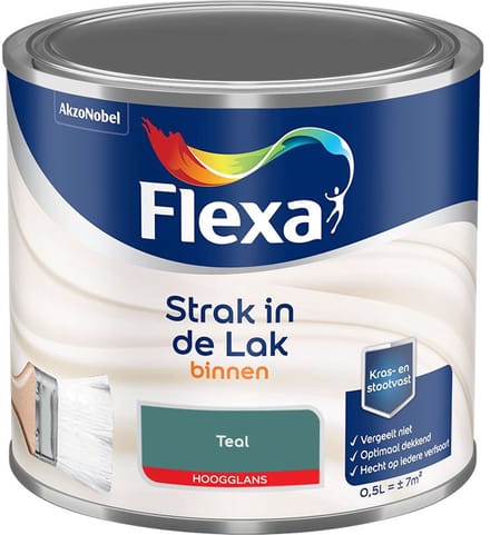 Flexa - Strak In De Lak Binnenlak Hoogglans - Teal - Mengverf - 500 Ml