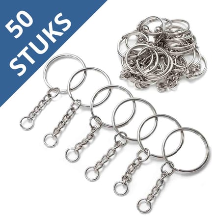 Sleutelringen met Ketting - 50 Sleutelhanger Ringen - Splitringen - 25 mm - 50 Stuks