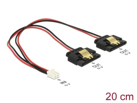 Delock Cable Power 2 pin female > 2 x SATA 15 pin receptacle (5 V) metal 20 cm