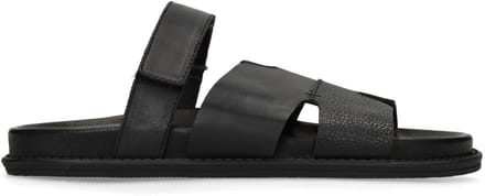 Manfield - Heren - Zwarte leren slippers - Maat 40
